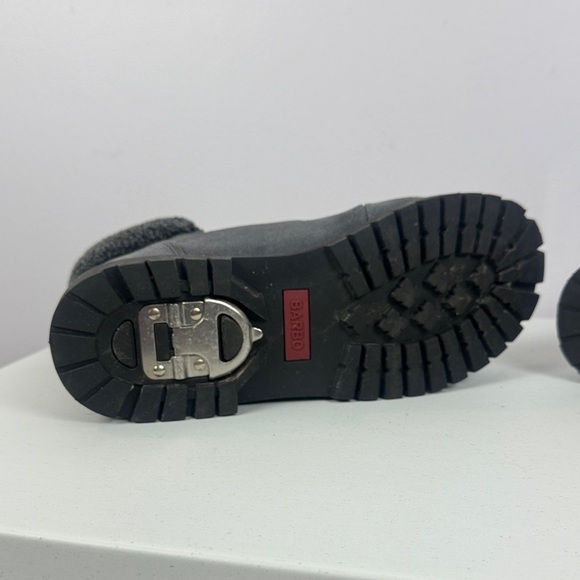 Barbo Gray Suede Leather Fur-Trim Lace-Up Winter Ankle High Boots Metal Cleats - Picture 14 of 14